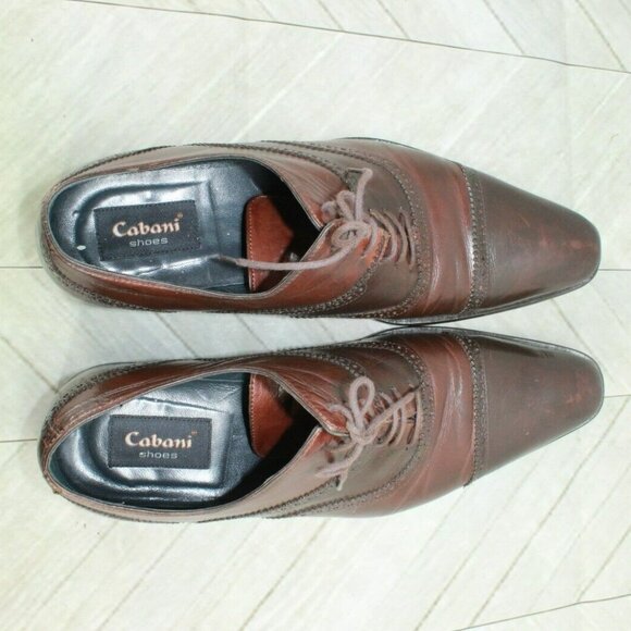Cabani Brown Leather Lace Up Cap Toe Oxford Dress Shoes Size Eu 44 US 10.5 - Picture 6 of 9